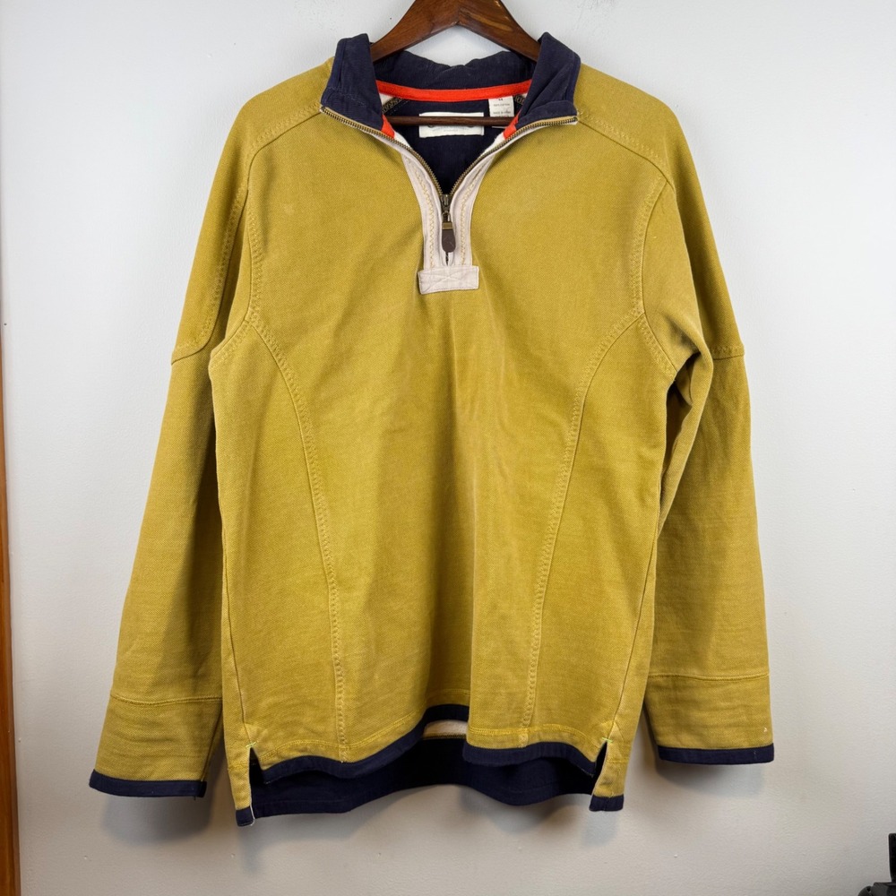 Orvis Mens 1/4 Zip Pullover Medium Yellow Heavy Cotton Gorpcore Outdoorsy Rugged